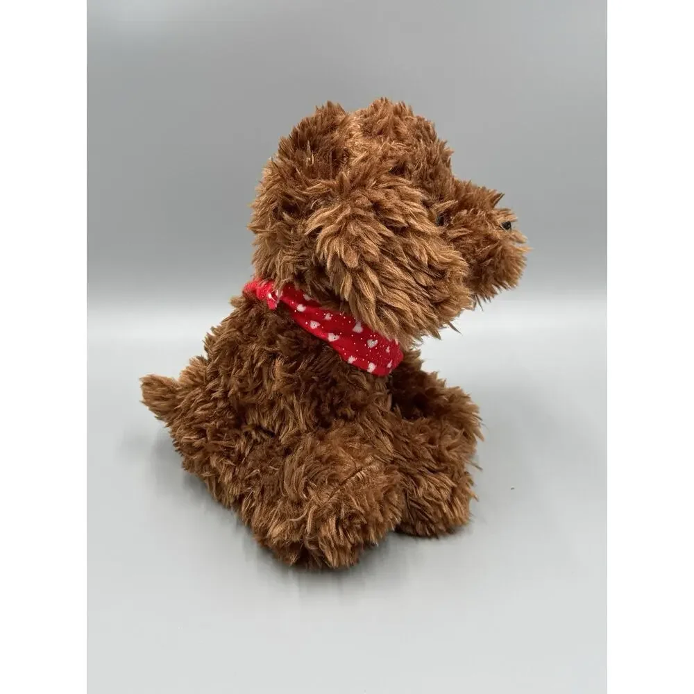 Walmart Dog Puppy Med Brown Plush w/ Red White Heart Bandana 10” Stuffed Animal